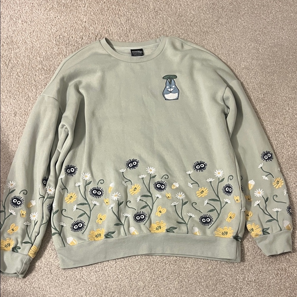 Floral Embroidered Sage Green Sweater